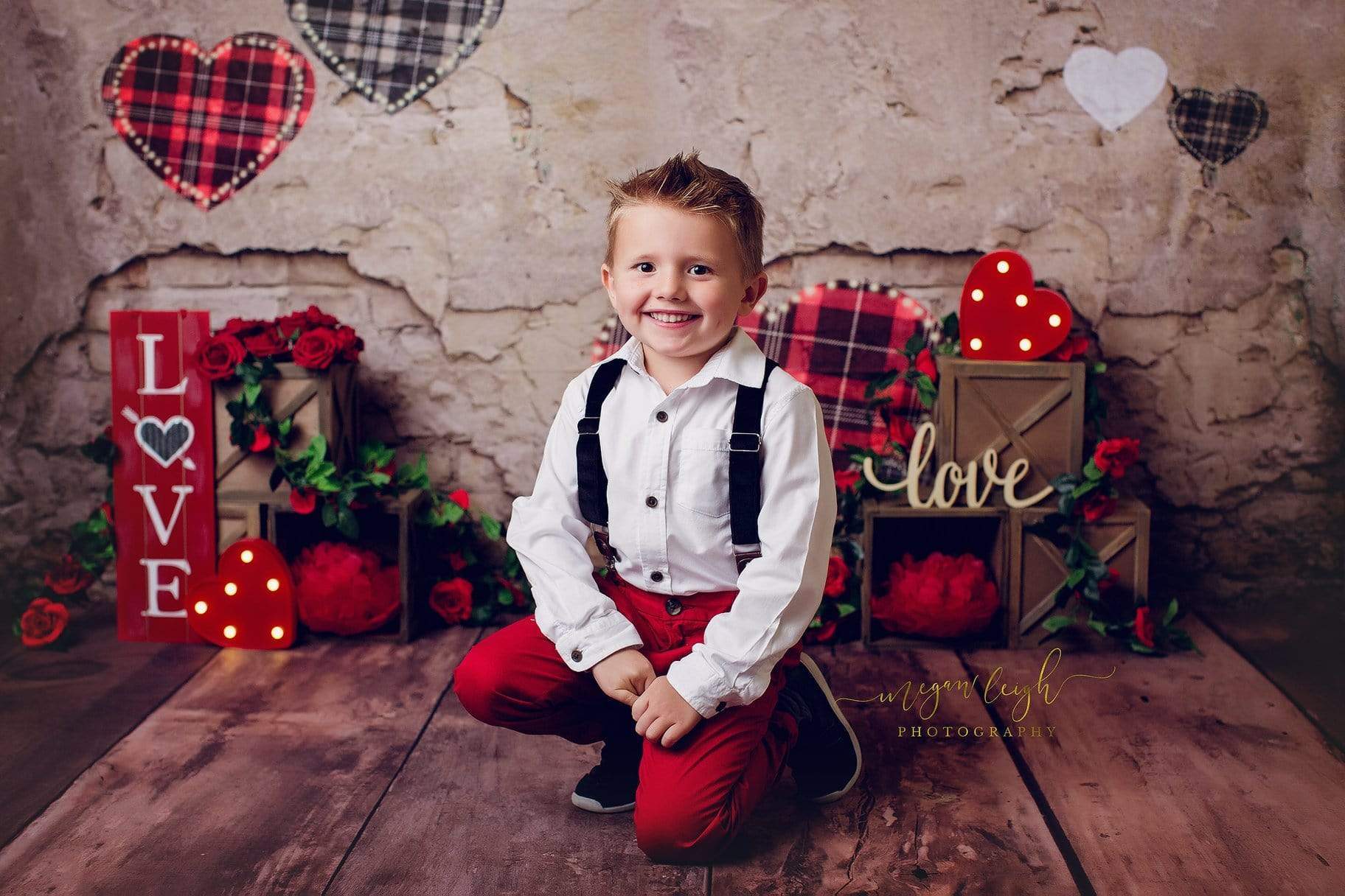 Kate Mur de briques Saint-Valentin Toile de fond conçue par Megan Leigh - Kate Backdrop FR