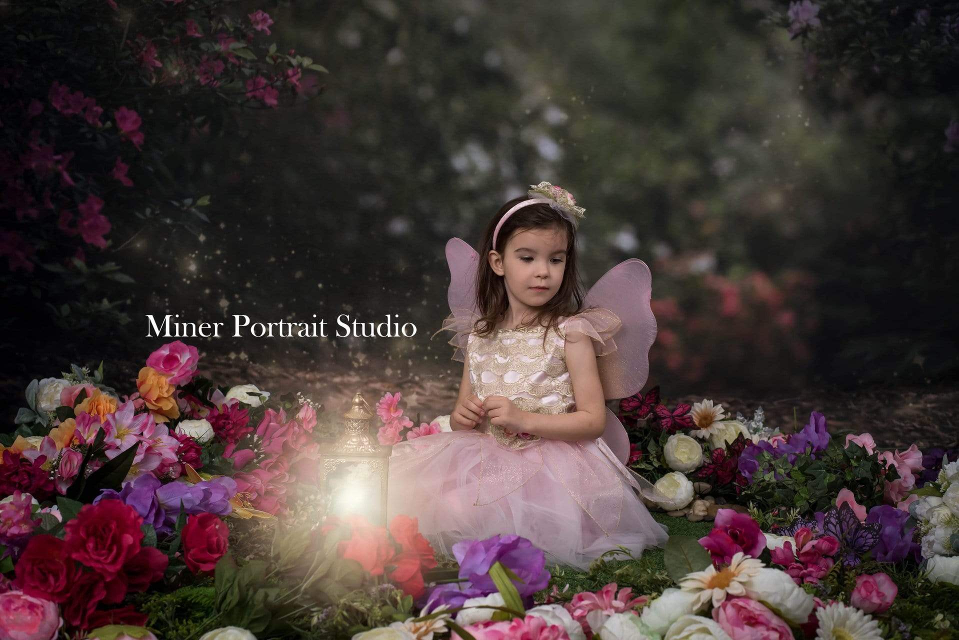 Katebackdrop£ºKate Pink Floral Garden Fairy Lights spring Backdrop for Photography Designed by Pine Park Collection