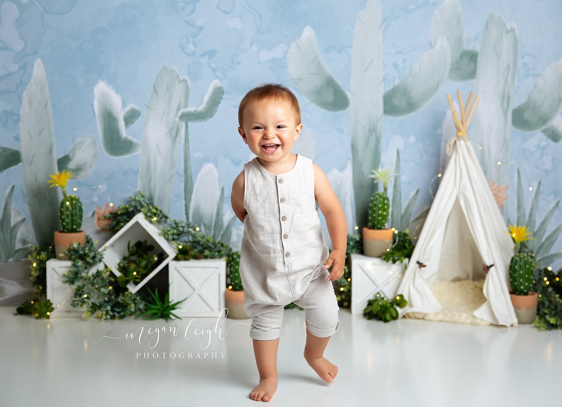 Kate Cactus Printemps Enfants Anniversaire Toile de fond conçue par Megan Leigh - Kate Backdrop FR