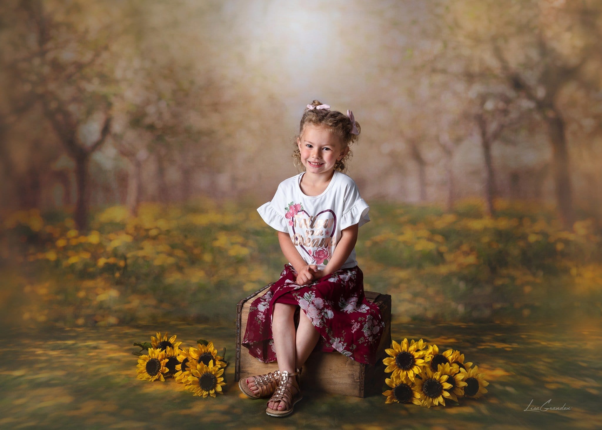 Kate Verger Printemps Arbres Fleurs Jaune Toile de fond conçue par Lisa Granden - Kate Backdrop FR