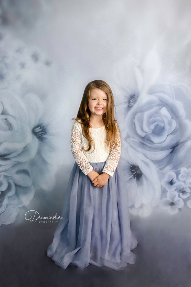 Kate Beaux-arts Fleurs Bleu denim Portrait Toile de fond pour la photographie - Kate Backdrop FR