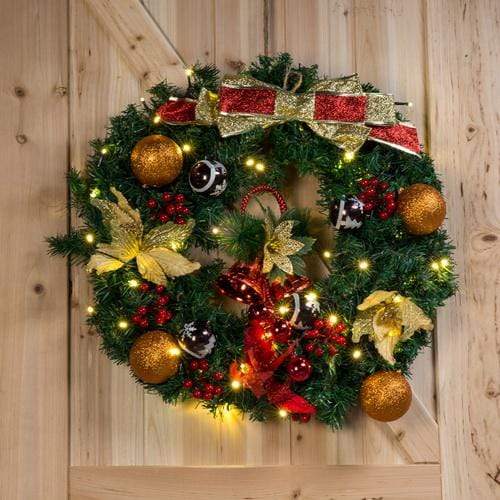 Katebackdrop???4 Inch Christmas Wreaths with LED Light Craft Bow Flower Bells Outdoor for Front Door