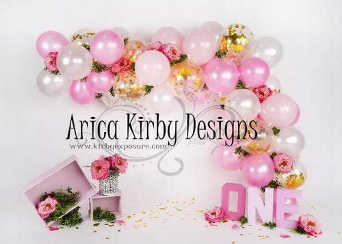 Katebackdrop£ºKate 1st Birthday Pink Balloon and Gardenias Backdrop Designed By Arica Kirby