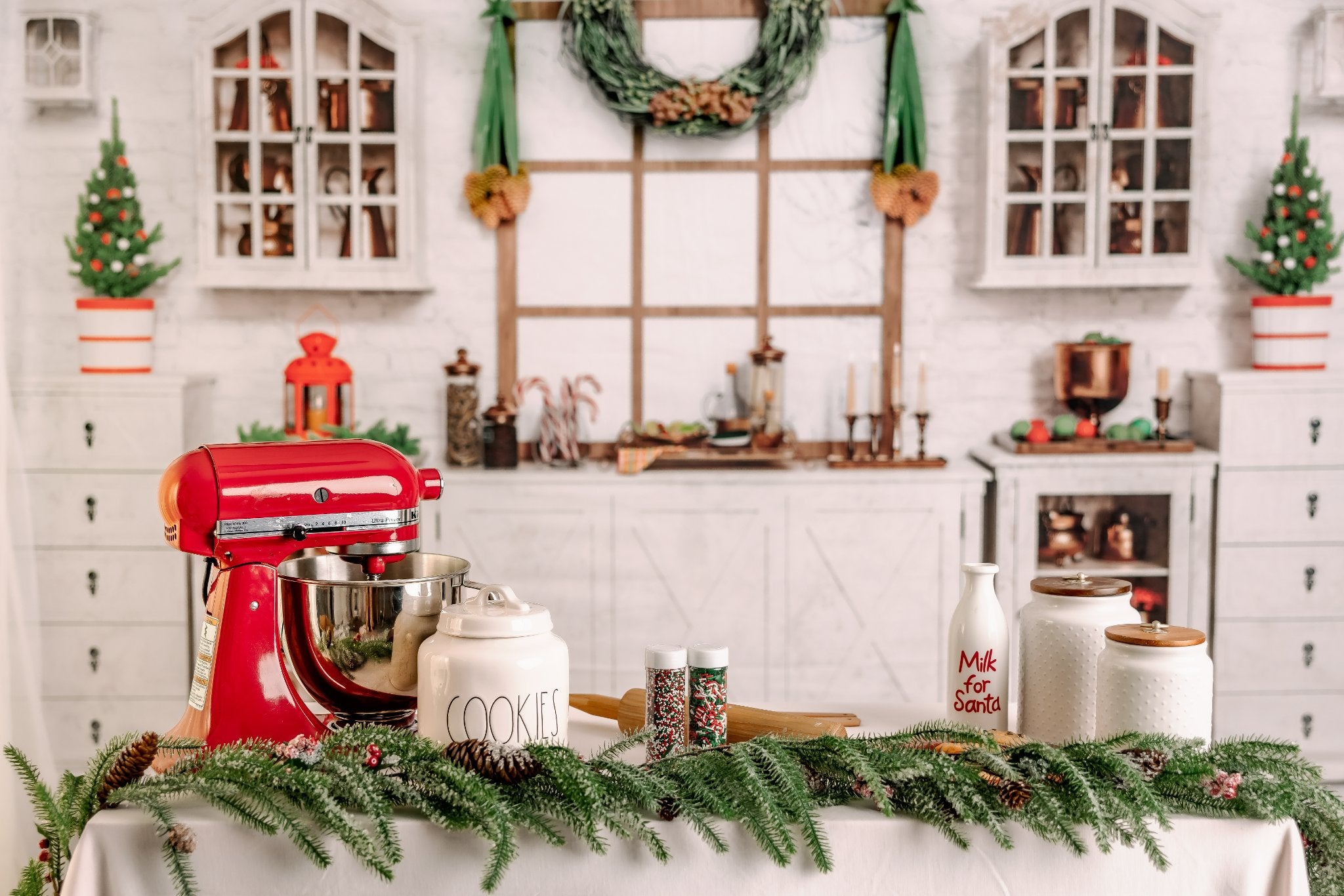 Kate Blanc Cuisine Noël Fenêtre Toile de fond pour la photographie
