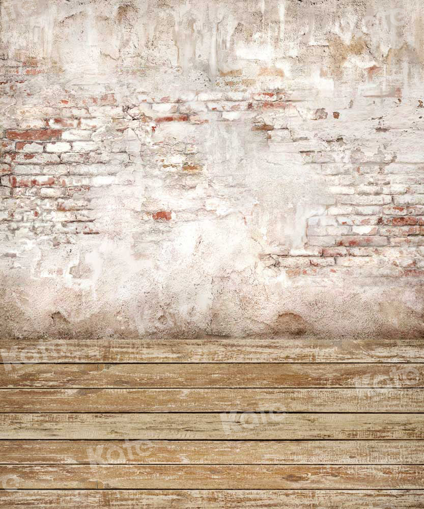 Kate Bois Brun Mur de briques Toile de fond conçue par Chain Photographie - Kate Backdrop FR