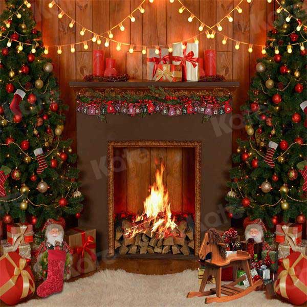 Kate Maison en bois Cheminée Sapin de Noël Toile de fond pour la photographie - Kate Backdrop FR