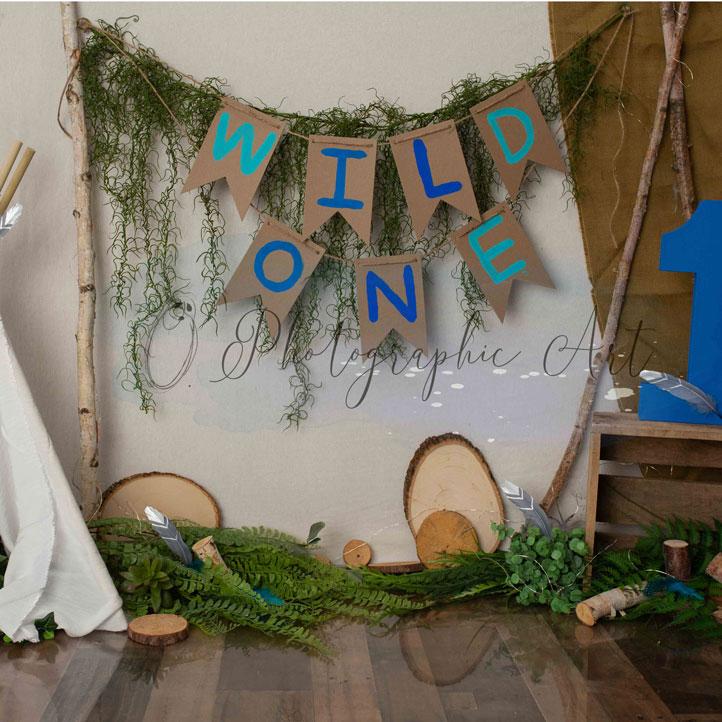 Kate Wild One Camping Cake smash 1er anniversaire Toile de fond conçue par Jenna Onyia