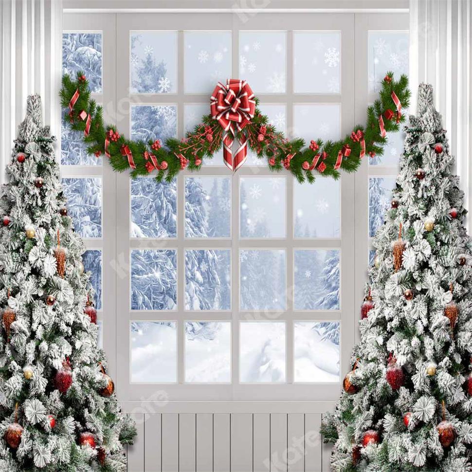 Kate Fenêtre Blanc Hiver Sapin de Noël Toile de fond Conçu par Chain Photographie - Kate Backdrop FR