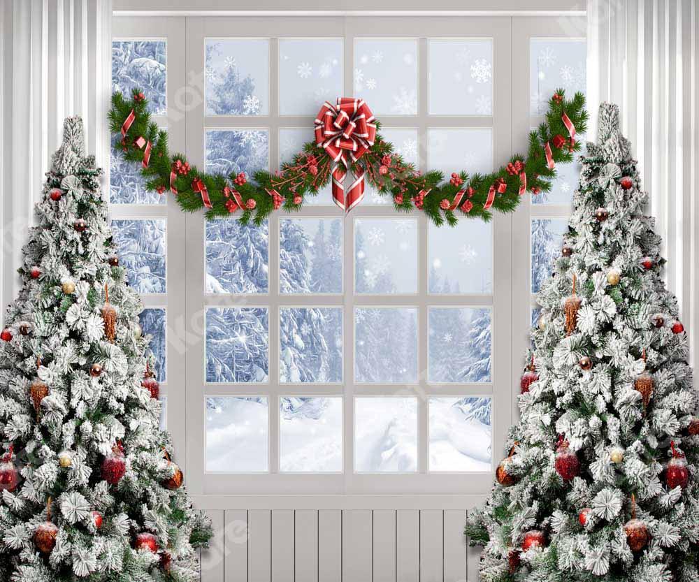 Kate Fenêtre Blanc Hiver Sapin de Noël Toile de fond Conçu par Chain Photographie - Kate Backdrop FR