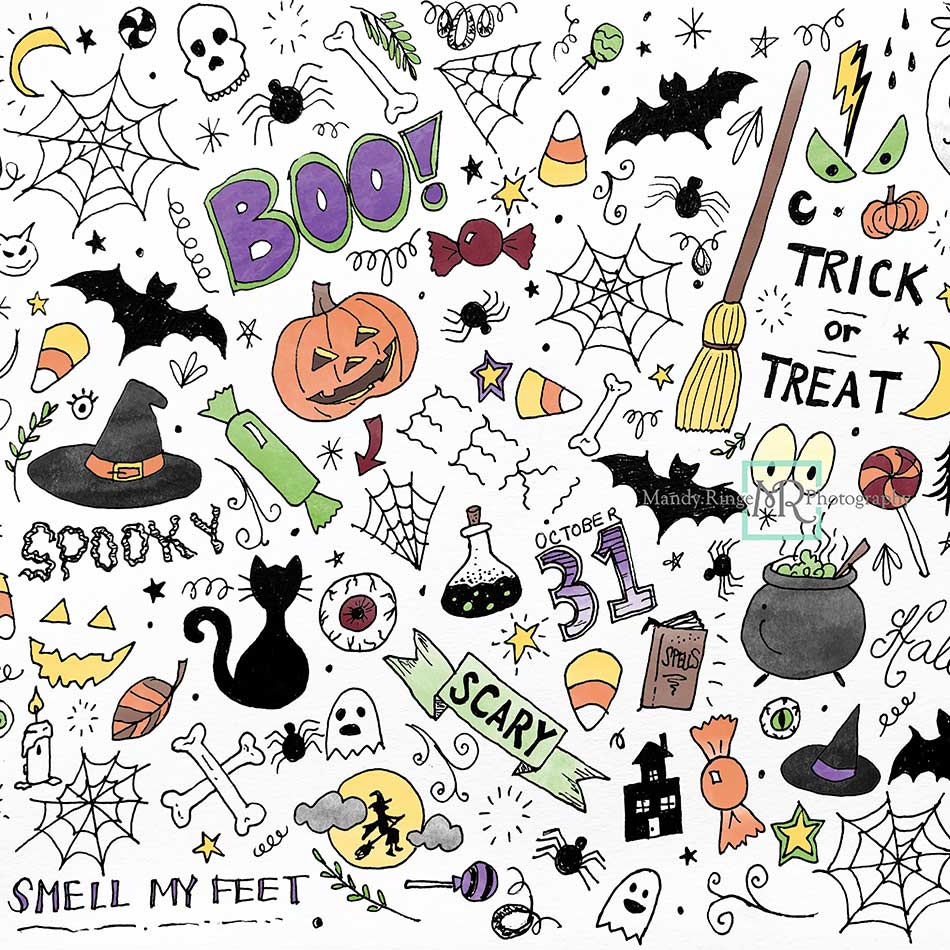 Kate Couleur Halloween Doodles Toile de fond conçue par Mandy Ringe - Kate Backdrop FR