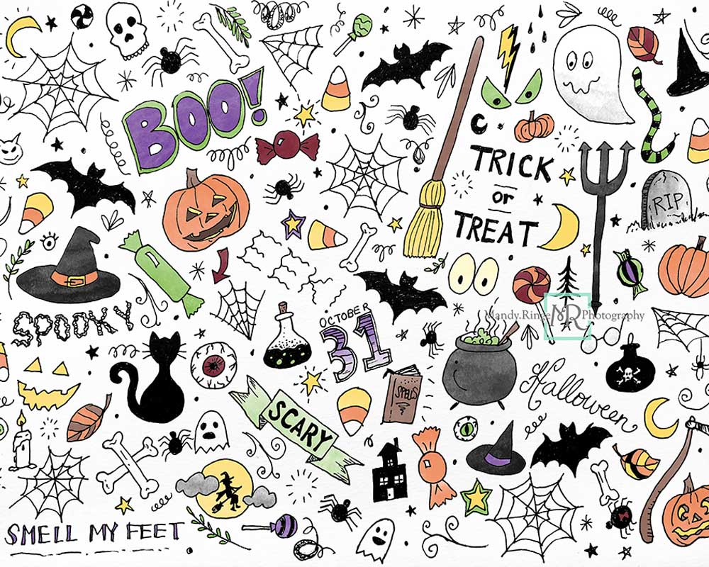 Kate Couleur Halloween Doodles Toile de fond conçue par Mandy Ringe - Kate Backdrop FR