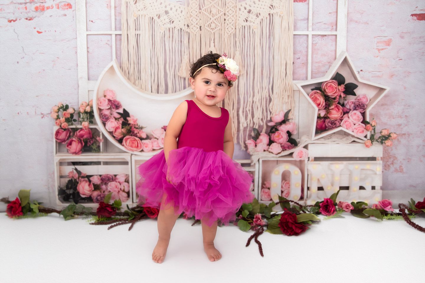 Kate Anniversaire Fleurs Boho Cake Smash Toile de fond Conçu par Emetselch - Kate Backdrop FR