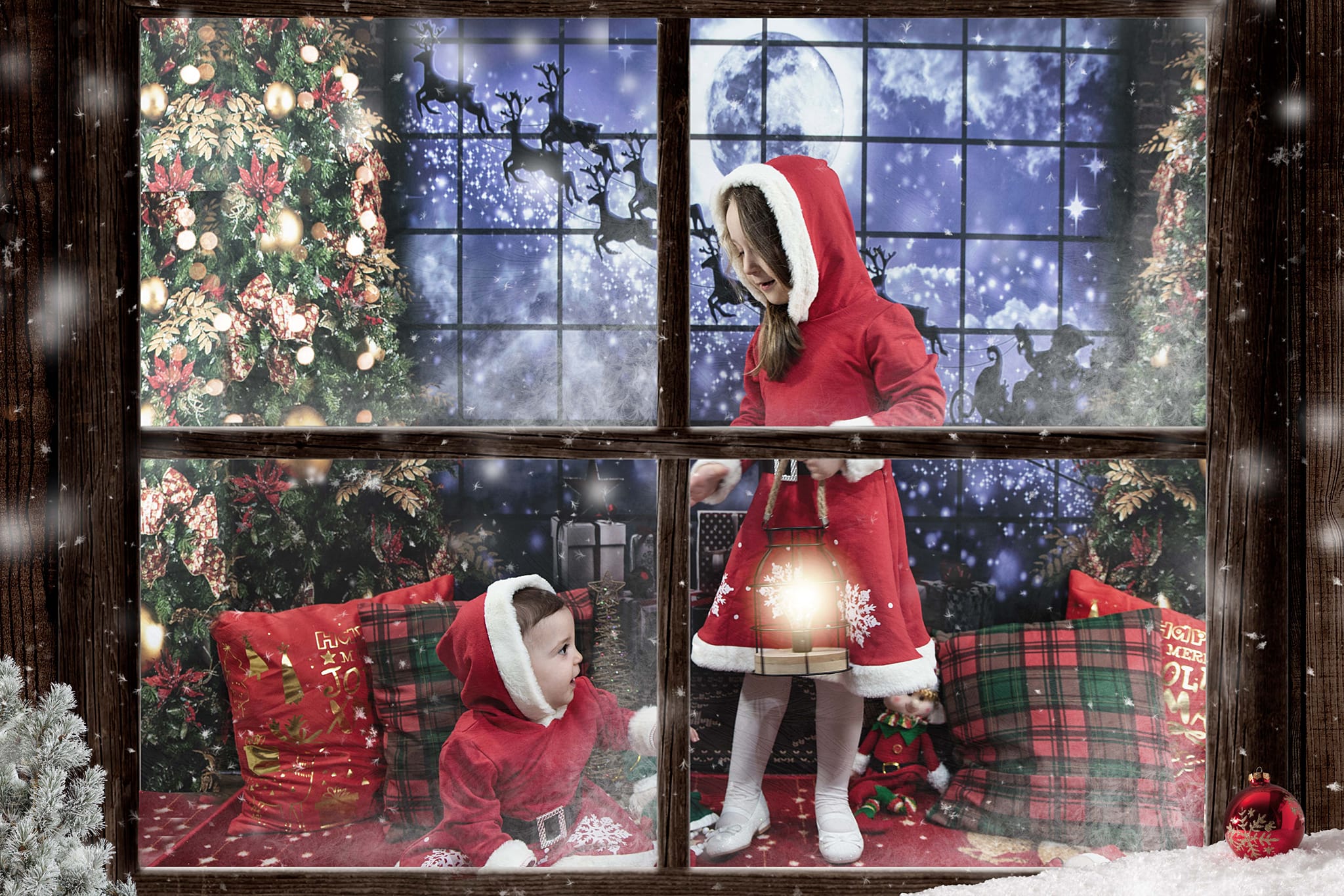 Kate Wapiti Noël Fenêtre Lune Toile de fond pour la photographie - Kate Backdrop FR