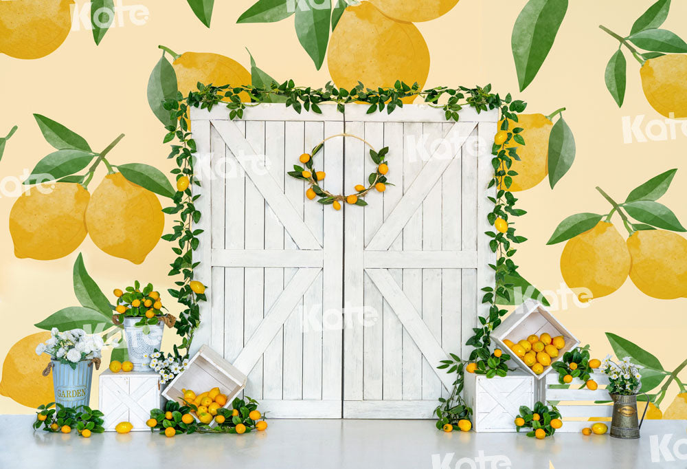 Kate Toile de fond de porte de grange blanc citron d'été conçue par Uta Mueller Photographie - Kate Backdrop FR