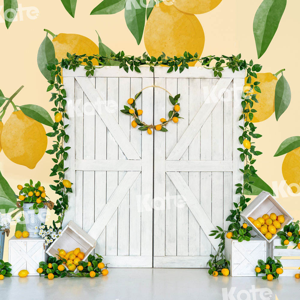 Kate Toile de fond de porte de grange blanc citron d'été conçue par Uta Mueller Photographie - Kate Backdrop FR
