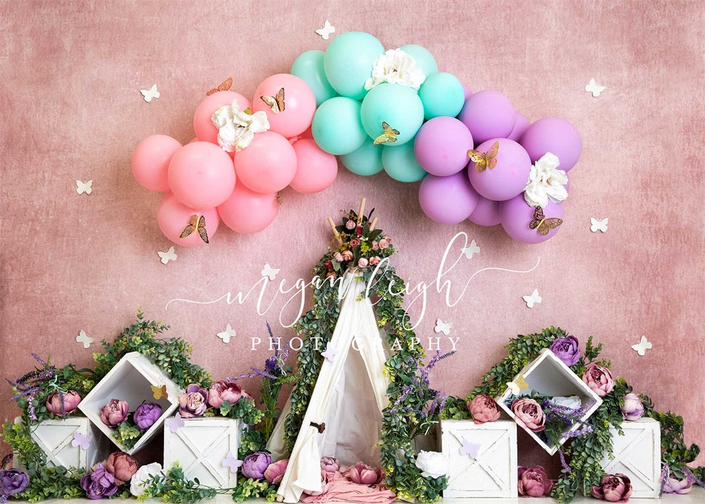 Kate Ballons Papillon Boho Printemps Toile de fond conçue par Megan Leigh - Kate Backdrop FR