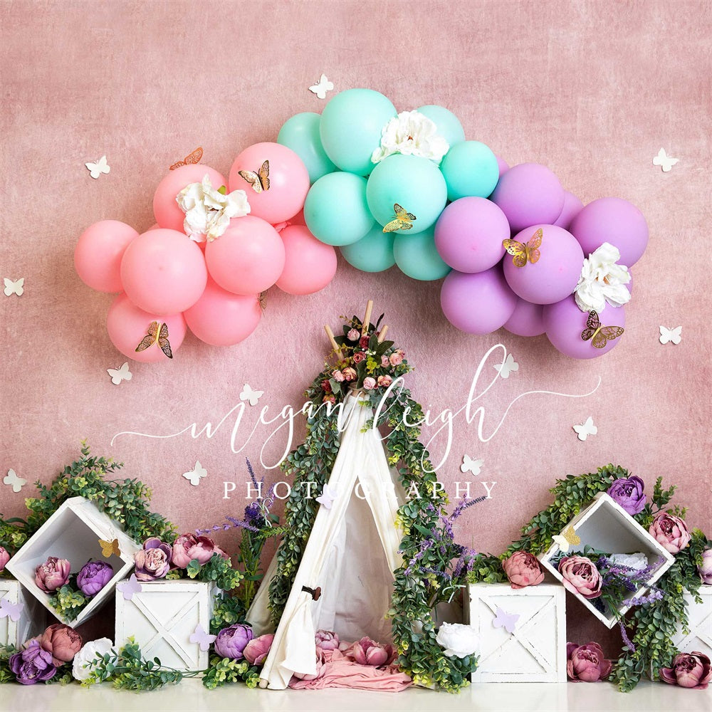 Kate Ballons Papillon Boho Printemps Toile de fond conçue par Megan Leigh - Kate Backdrop FR
