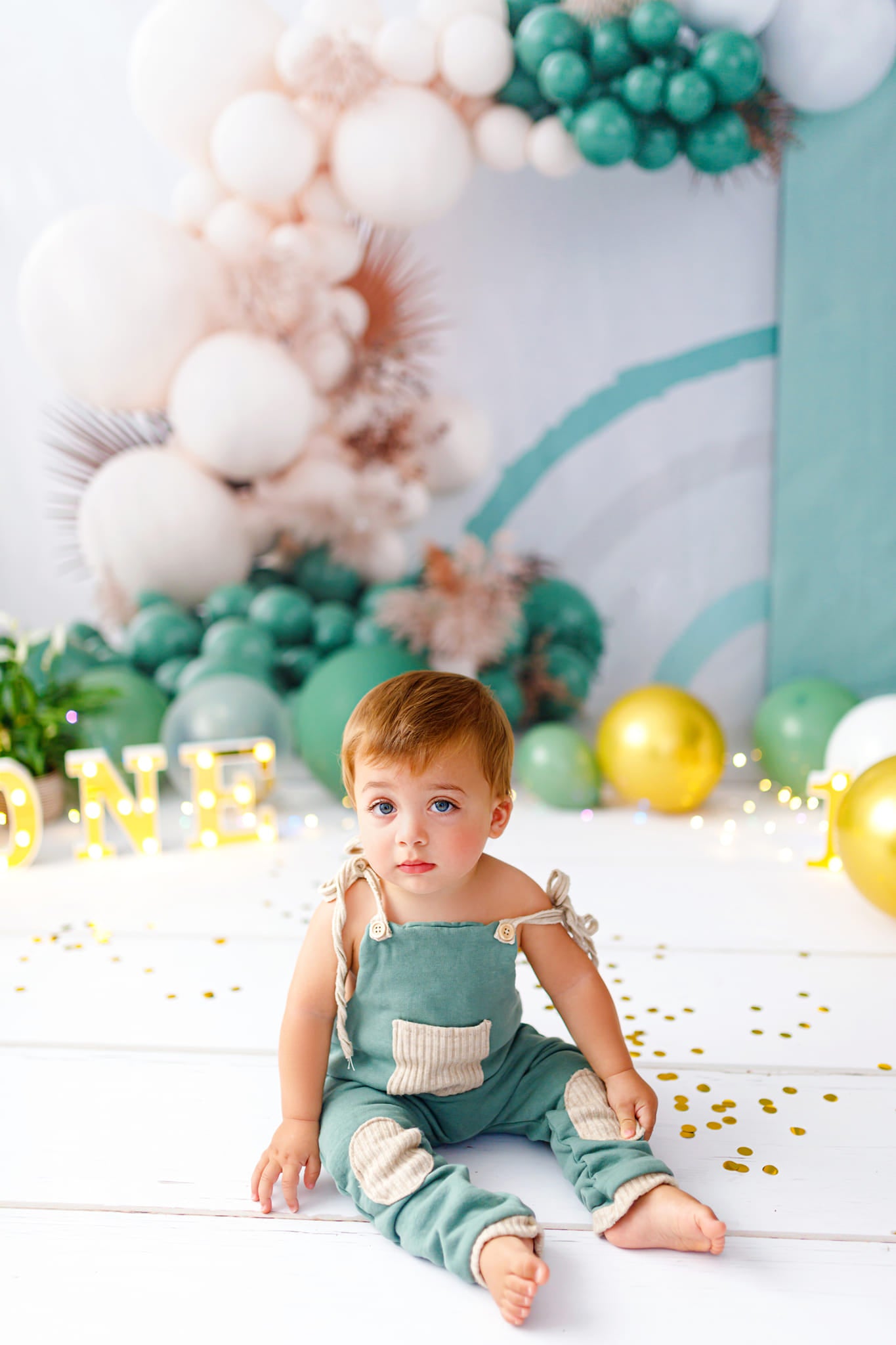 Kate Ballons Boho Vert Anniversaire Toile de fond conçue par Uta Mueller Photographie - Kate Backdrop FR