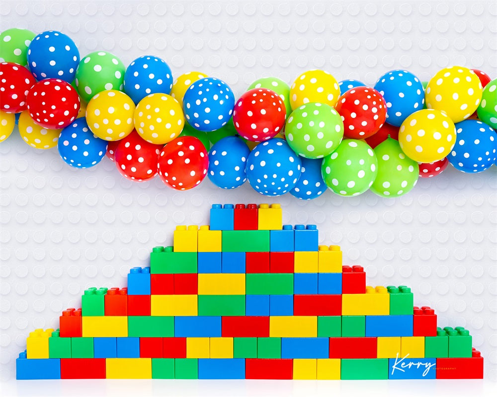 Kate Ballons Lego Coloré Anniversaire Enfant Toile de fond conçue par Kerry Anderson - Kate Backdrop FR