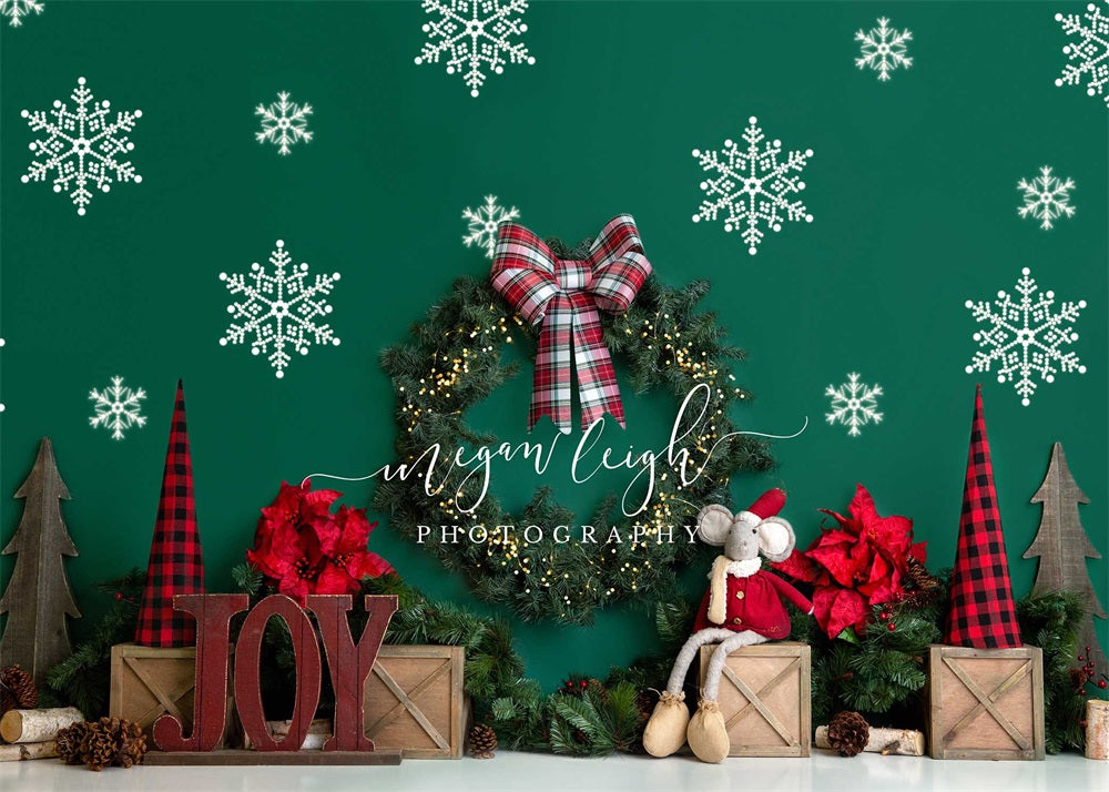 Kate Joie de Noël Vert Neige Photographie Toile de fond conçue par Megan Leigh - Kate Backdrop FR