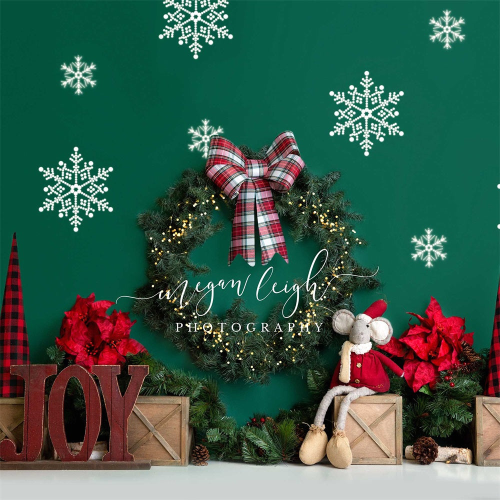 Kate Joie de Noël Vert Neige Photographie Toile de fond conçue par Megan Leigh - Kate Backdrop FR