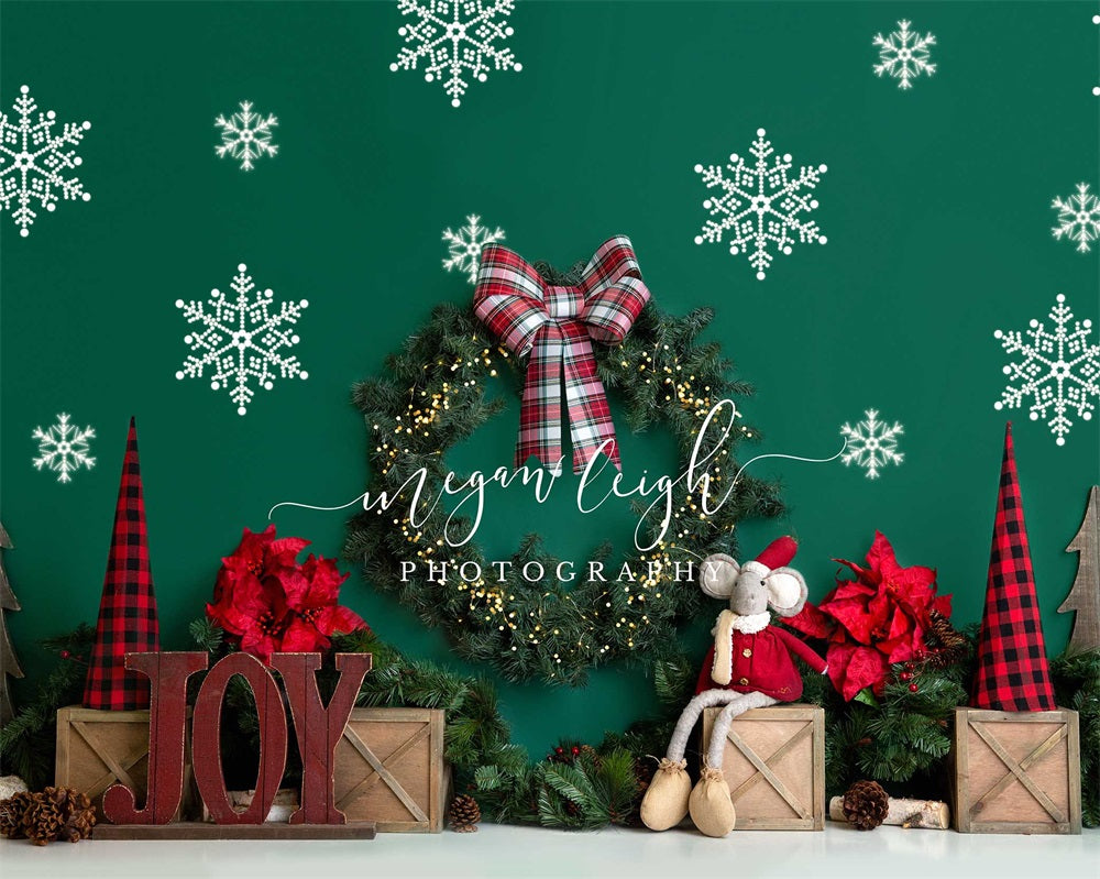 Kate Joie de Noël Vert Neige Photographie Toile de fond conçue par Megan Leigh - Kate Backdrop FR