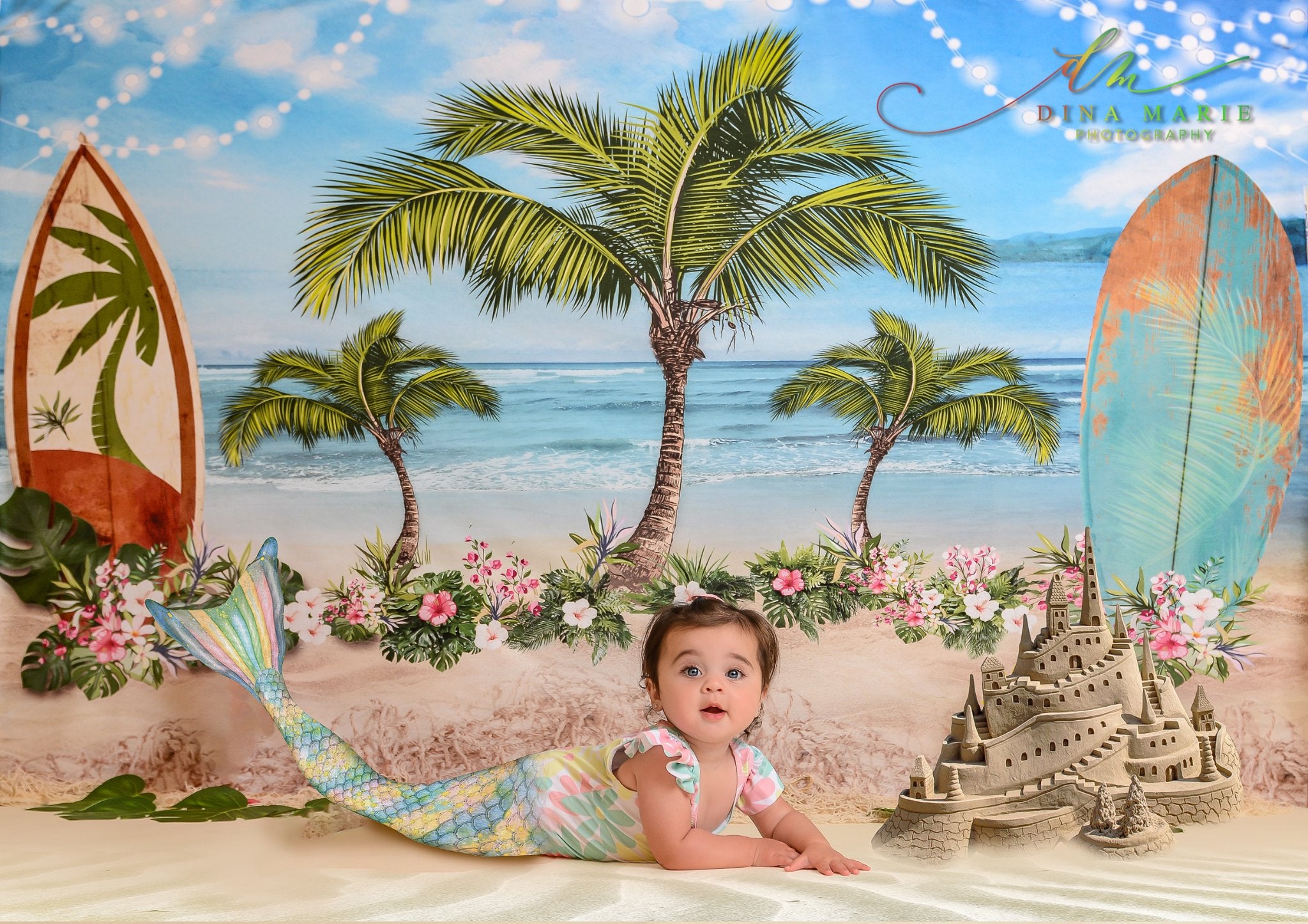 Kate Toile de fond de planche de surf florale de bord de mer d'été pour la photographie