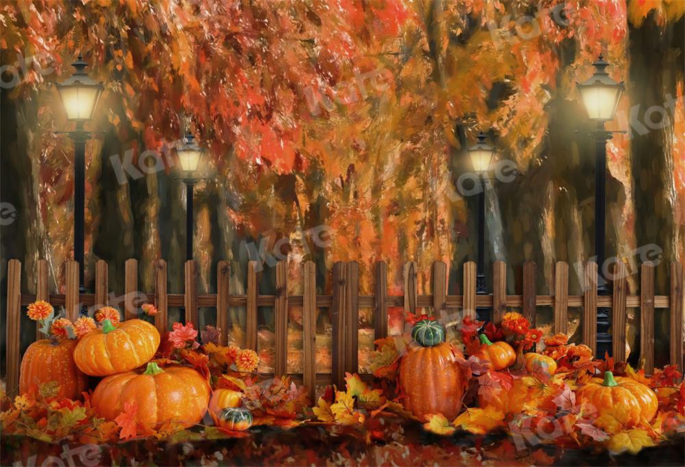 Kate Peinture à l'huile Arbre Citrouilles Automne Toile de fond pour la photographie - Kate Backdrop FR