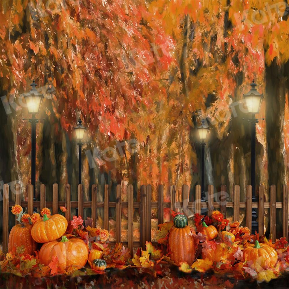 Kate Peinture à l'huile Arbre Citrouilles Automne Toile de fond pour la photographie - Kate Backdrop FR
