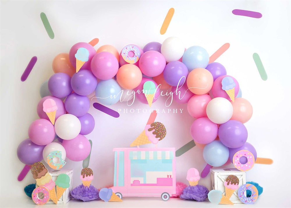 Kate Ballons Crème glacée Été Enfant Toile de fond conçue par Megan Leigh - Kate Backdrop FR
