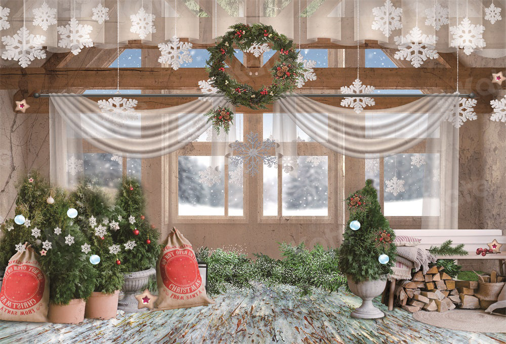 Kate Neige Fenêtre Noël Chambre Toile de fond pour la photographie