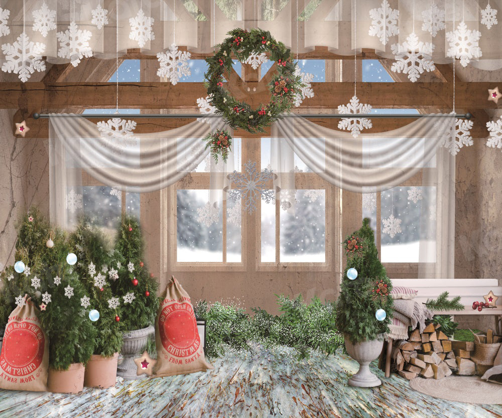 Kate Neige Fenêtre Noël Chambre Toile de fond pour la photographie