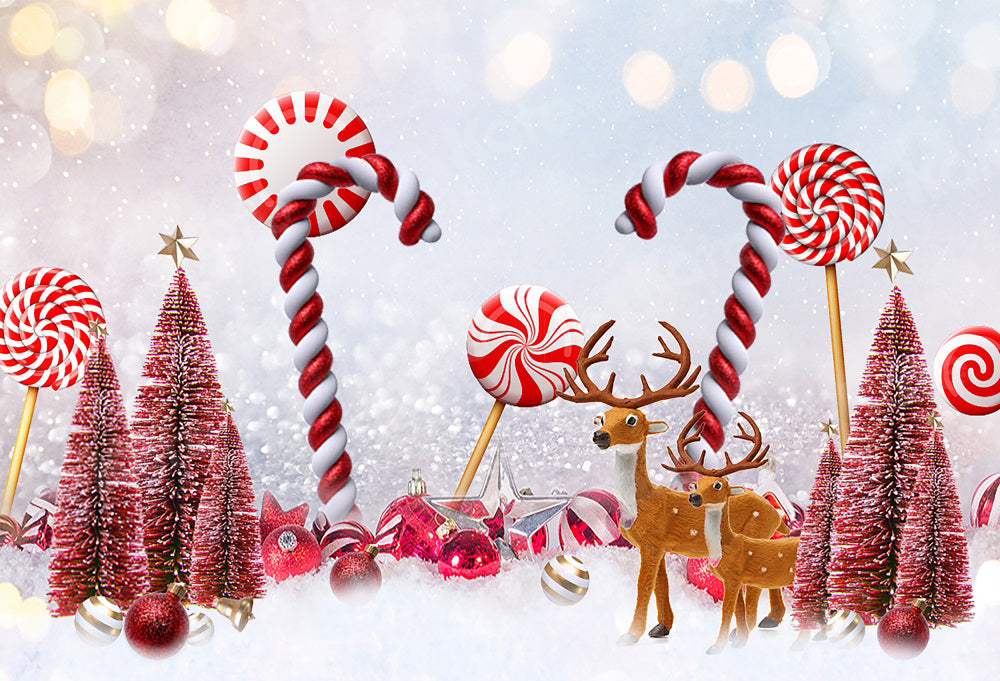 Kate Rouge Noël Bonbons Cerf Toile de fond pour la photographie - Kate Backdrop FR