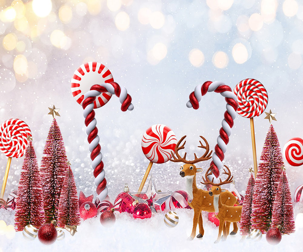 Kate Rouge Noël Bonbons Cerf Toile de fond pour la photographie - Kate Backdrop FR