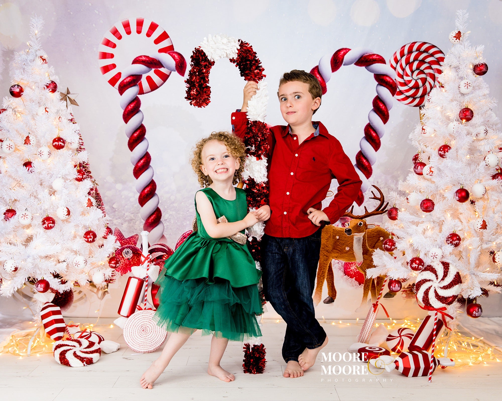 Kate Rouge Noël Bonbons Cerf Toile de fond pour la photographie - Kate Backdrop FR