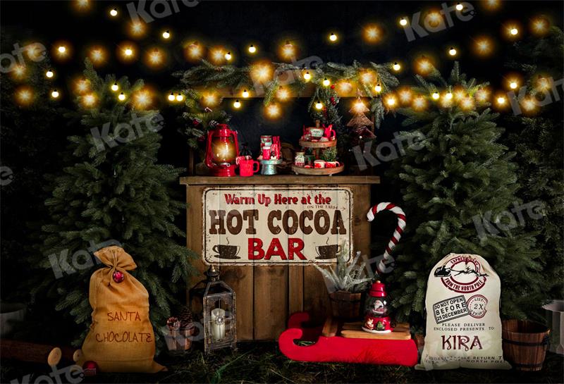 Kate Fête Cacao chaud Arbre de Noël Nuit Toile de fond pour la photographie