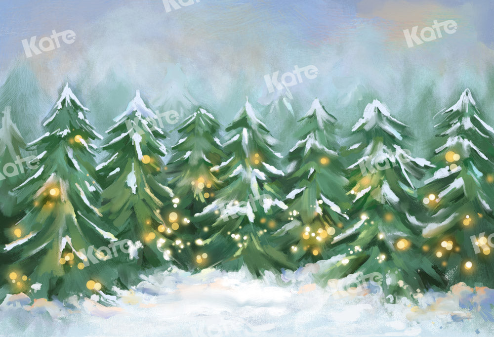 Kate Hiver Neige Arbres Noël Toile de fond conçue par GQ - Kate Backdrop FR