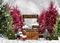 Kate Boules de neige Hiver Arbres Rouge Vert Toile de fond conçue par Mini MakeBelieve - Kate Backdrop FR