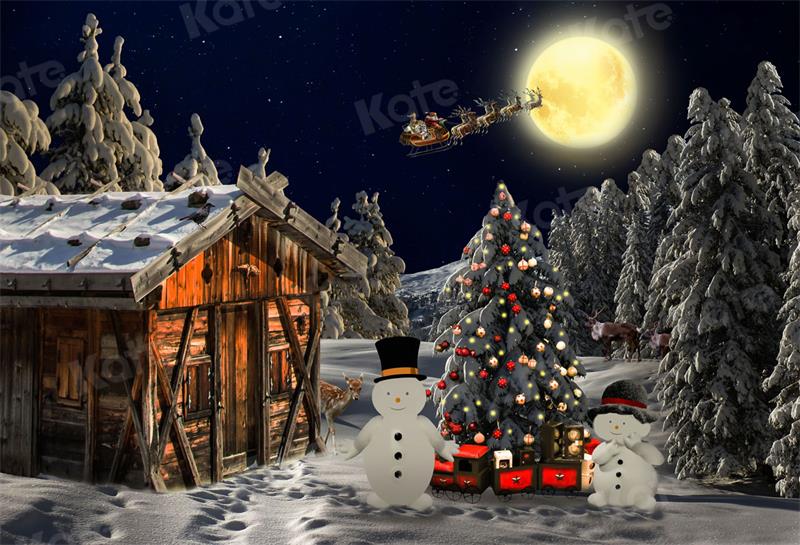 Kate Arbre Maison en bois Nuit Noël Toile de fond pour la photographie - Kate Backdrop FR