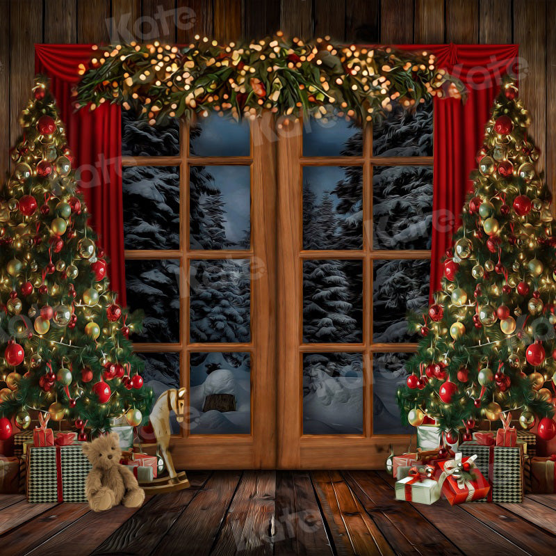 Kate Arbres Fenêtre Noël Toile de fond pour la photographie