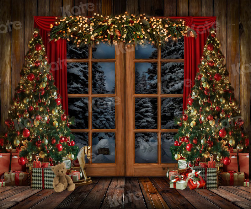 Kate Arbres Fenêtre Noël Toile de fond pour la photographie