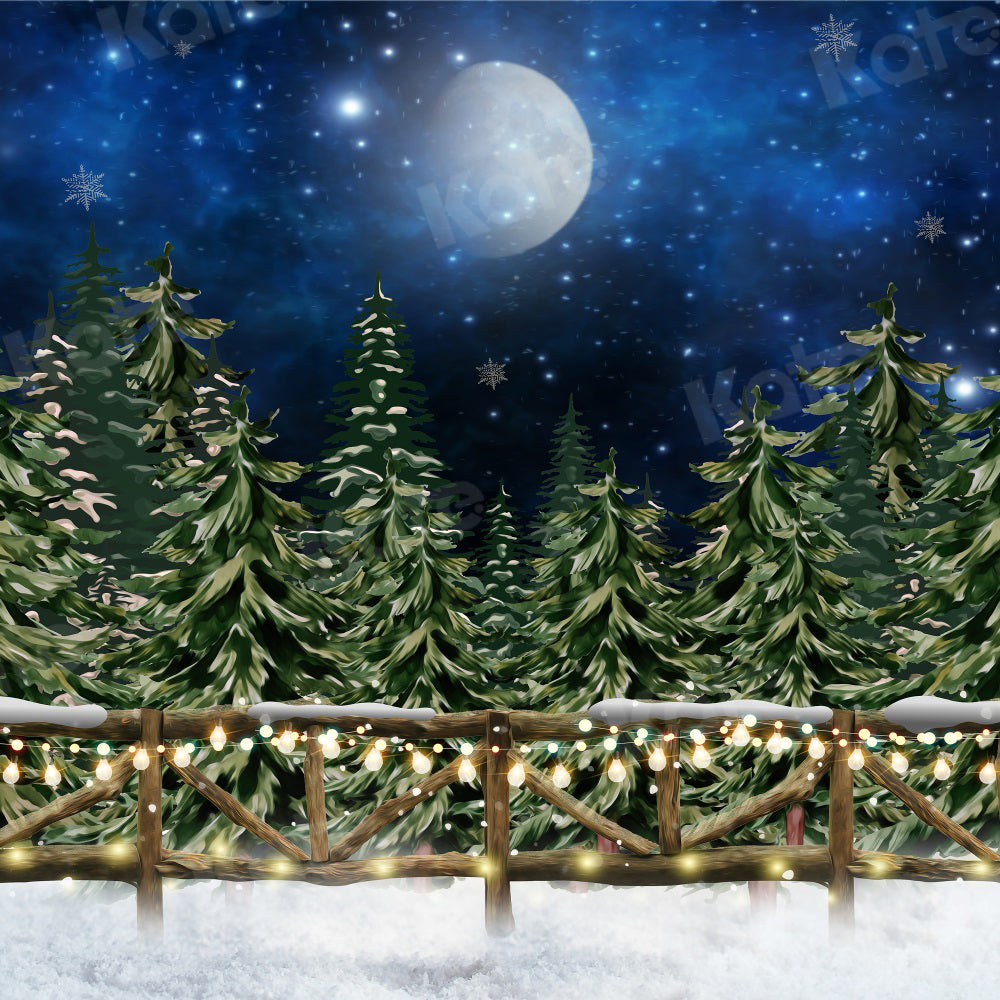 Kate Noël Hiver Forêt Lune Neige Toile de fond pour la photographie - Kate Backdrop FR