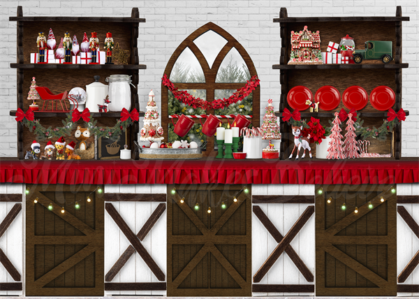 Kate Cuisine Brun Rouge Noël Vacances Toile de fond Conçu par Mini MakeBelieve - Kate Backdrop FR