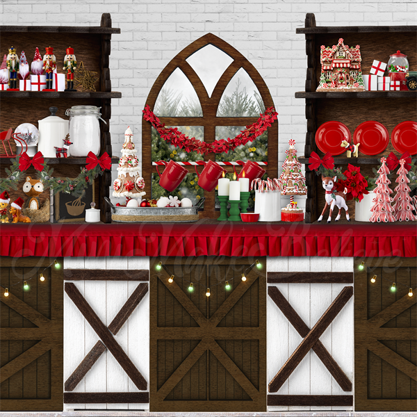 Kate Cuisine Brun Rouge Noël Vacances Toile de fond Conçu par Mini MakeBelieve - Kate Backdrop FR