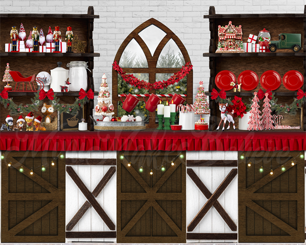 Kate Cuisine Brun Rouge Noël Vacances Toile de fond Conçu par Mini MakeBelieve - Kate Backdrop FR