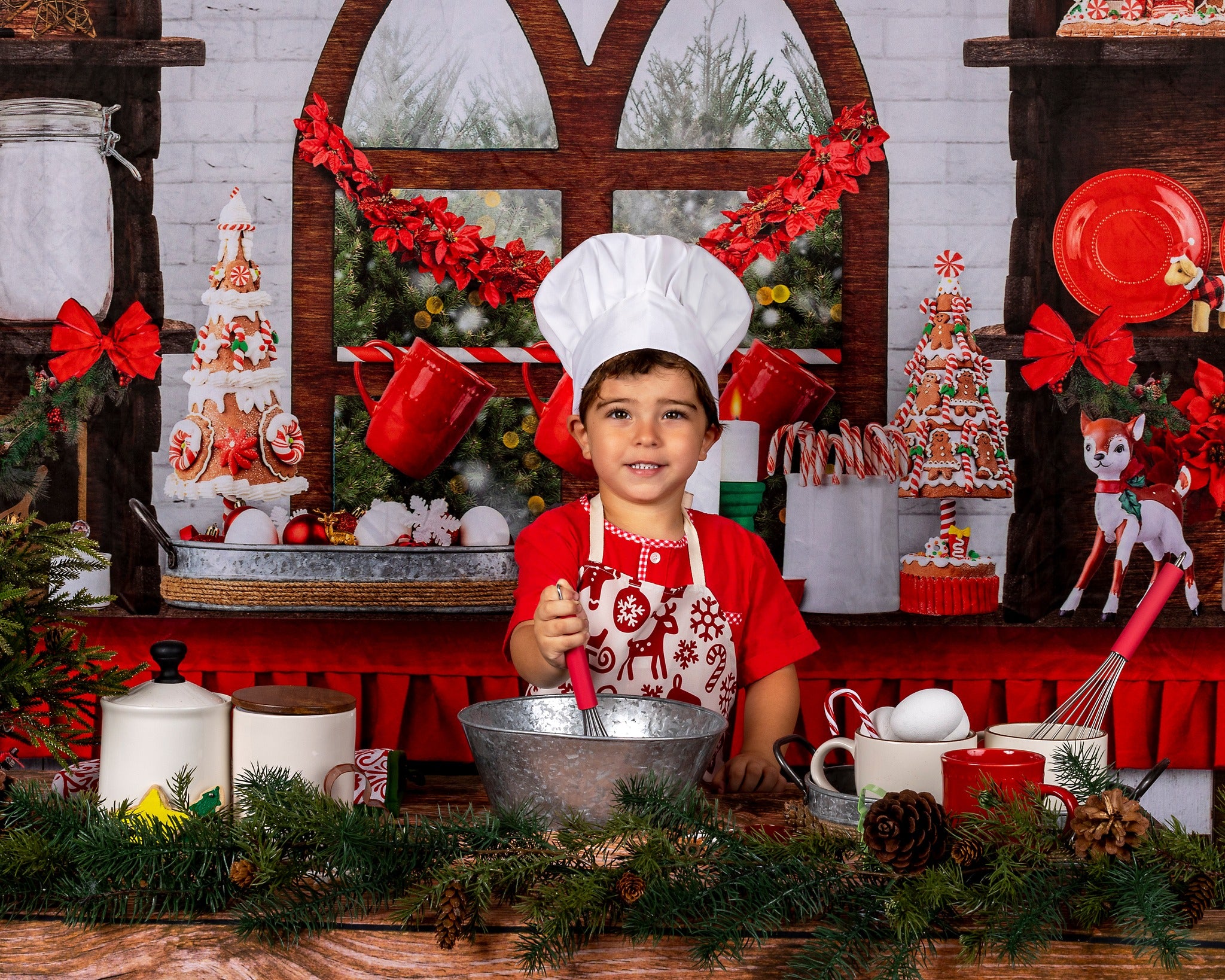 Kate Cuisine Brun Rouge Noël Vacances Toile de fond Conçu par Mini MakeBelieve - Kate Backdrop FR