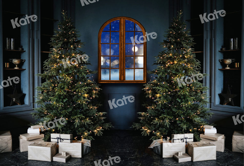 Kate Cadeaux Nuit Fenêtre Noël Bleu Toile de fond Conçu par Chain Photographie