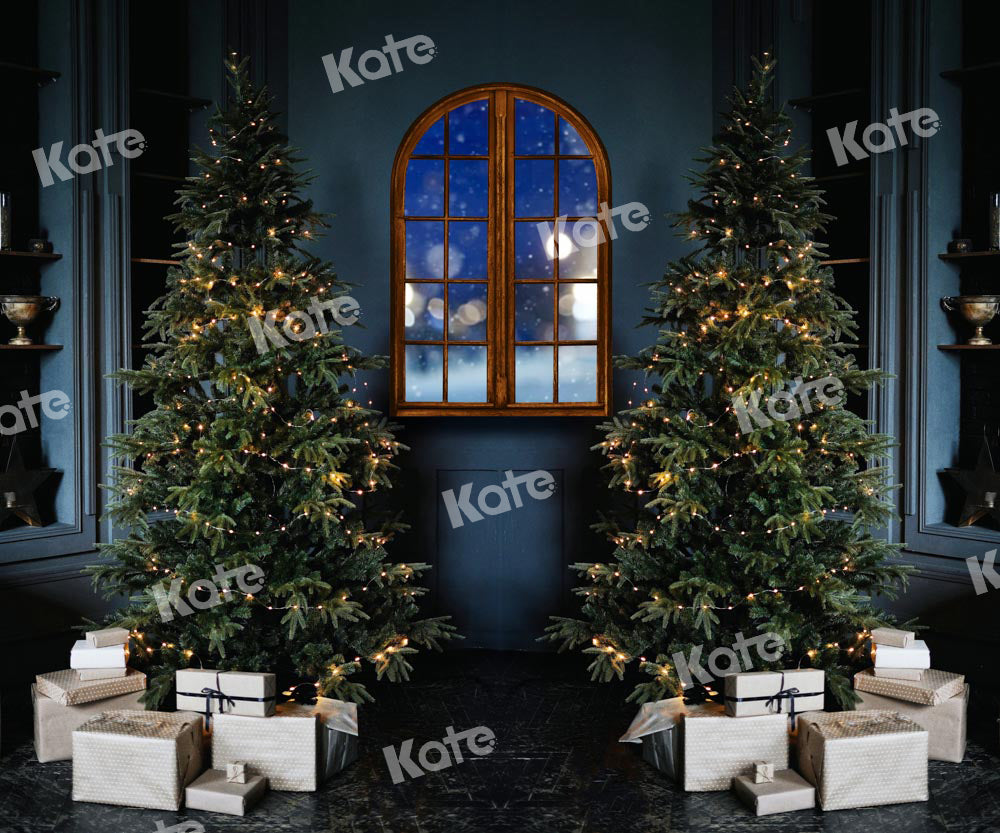 Kate Cadeaux Nuit Fenêtre Noël Bleu Toile de fond Conçu par Chain Photographie
