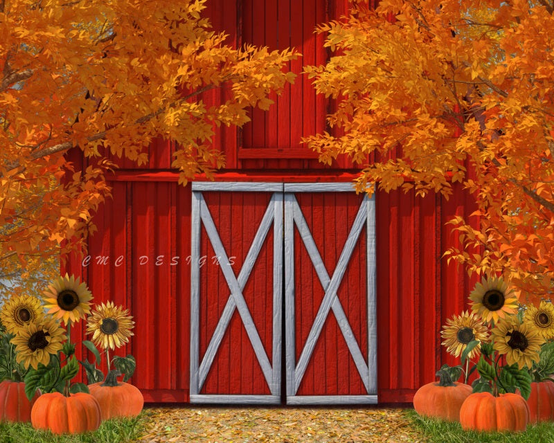 Kate Porte de grange Rouge Citrouille Automne Toile de fond conçu par Candice Compton