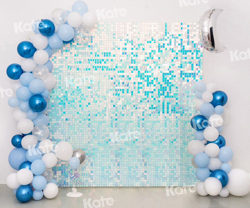 Kate Paillettes Bleu Ballons Fête Anniversaire Toile de fond